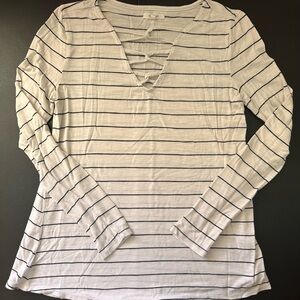 Striped Long Sleeve V-Neck Top